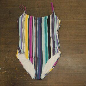Anne Cole Womens Vintage Scoop Neck One Piece Swimsuit Barcode Stripe Blue 14